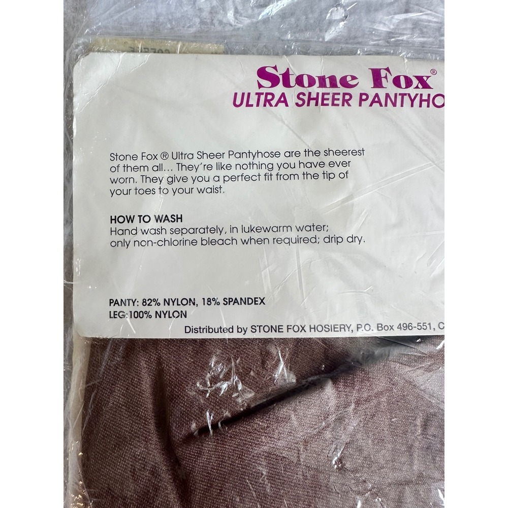 Stone Fox VINTAGE Coffee Pantyhose Size D Control Top Sandalfoot Ultra Sheer NEW - Picture 4 of 7